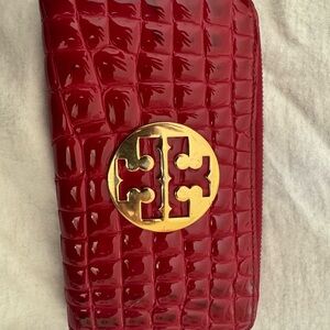 Tory Burch Red Croc-Embossed Wallet